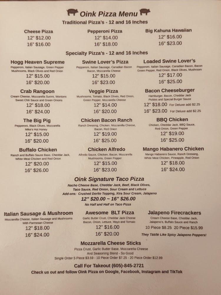 Oink Pizza Menu image 1