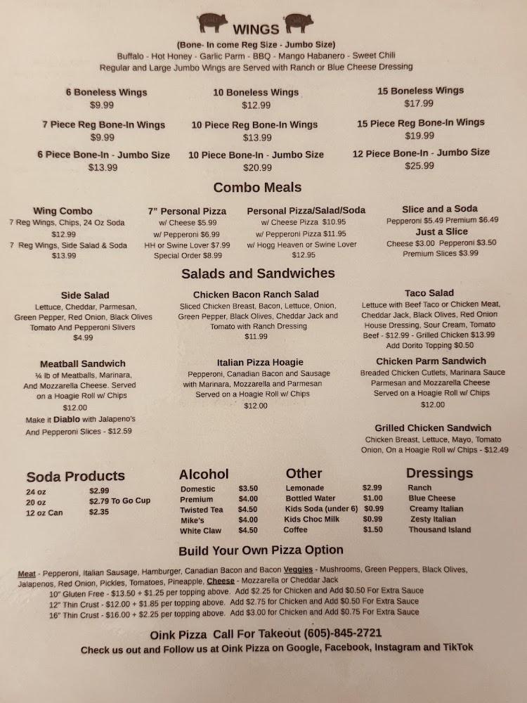 Oink Pizza Menu image 2